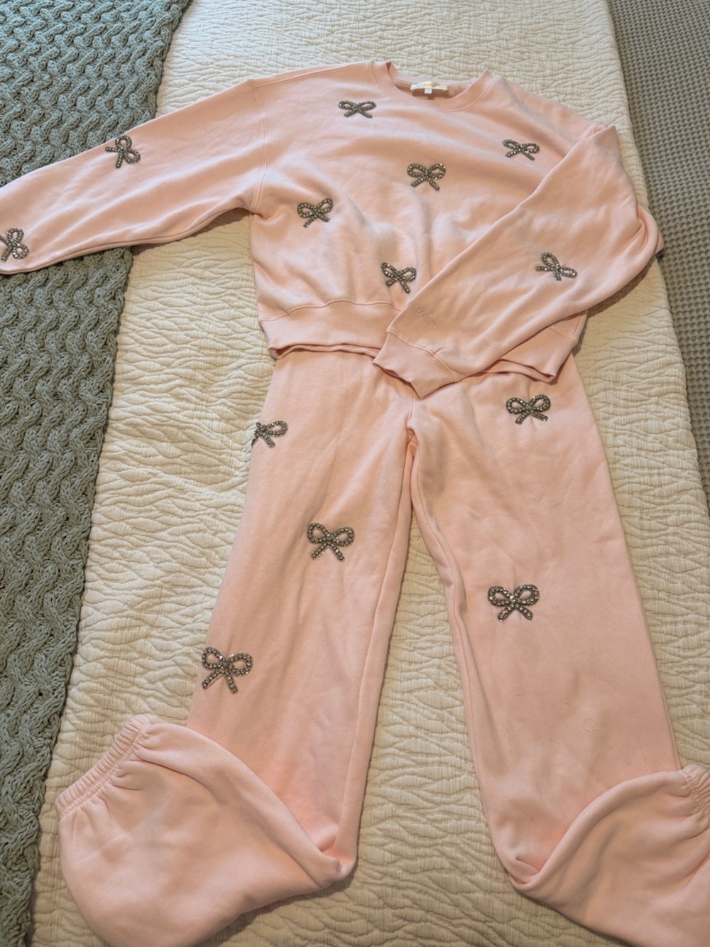 Pink Bow Embroidered Cozy Pajama Set